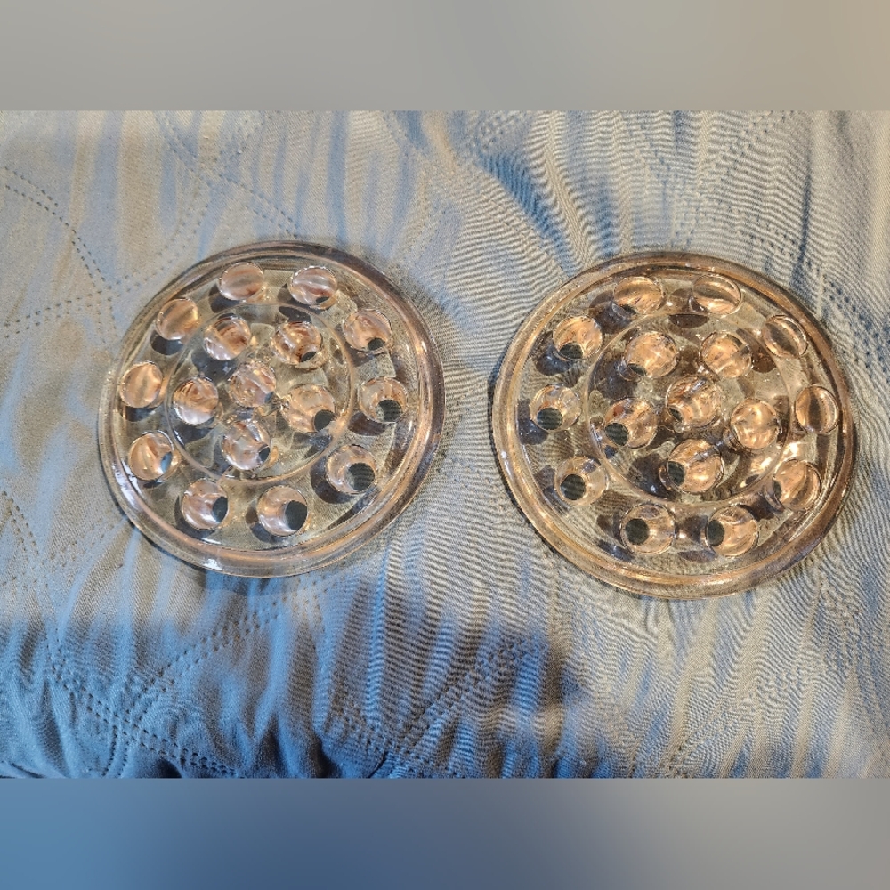 2 Vintage glass floral arrangement frogs